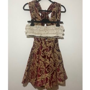 🆕 Rodarte x Opening Ceremony Red/Gold Brocade Velvet Dress with Fringe Bandeau